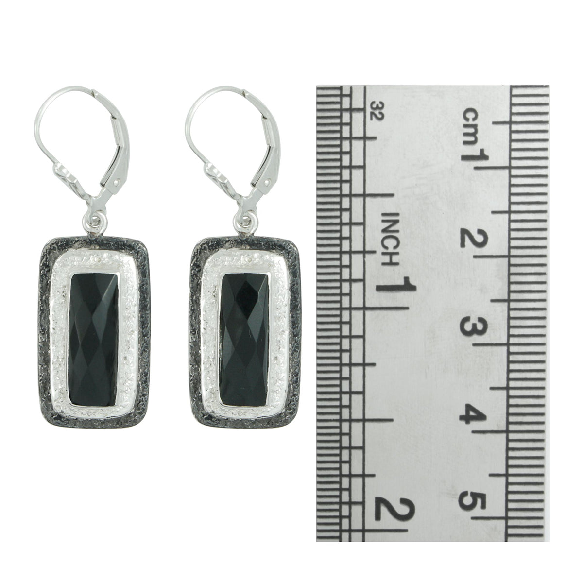 Silver Earring Texture With Onyx Rectangle Biolet