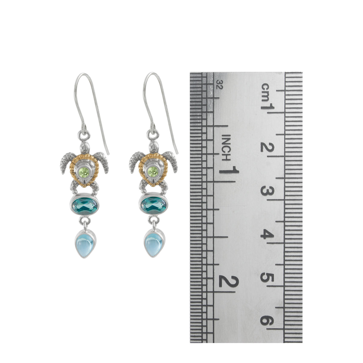 Sea Turtle Earrings with Gemstones