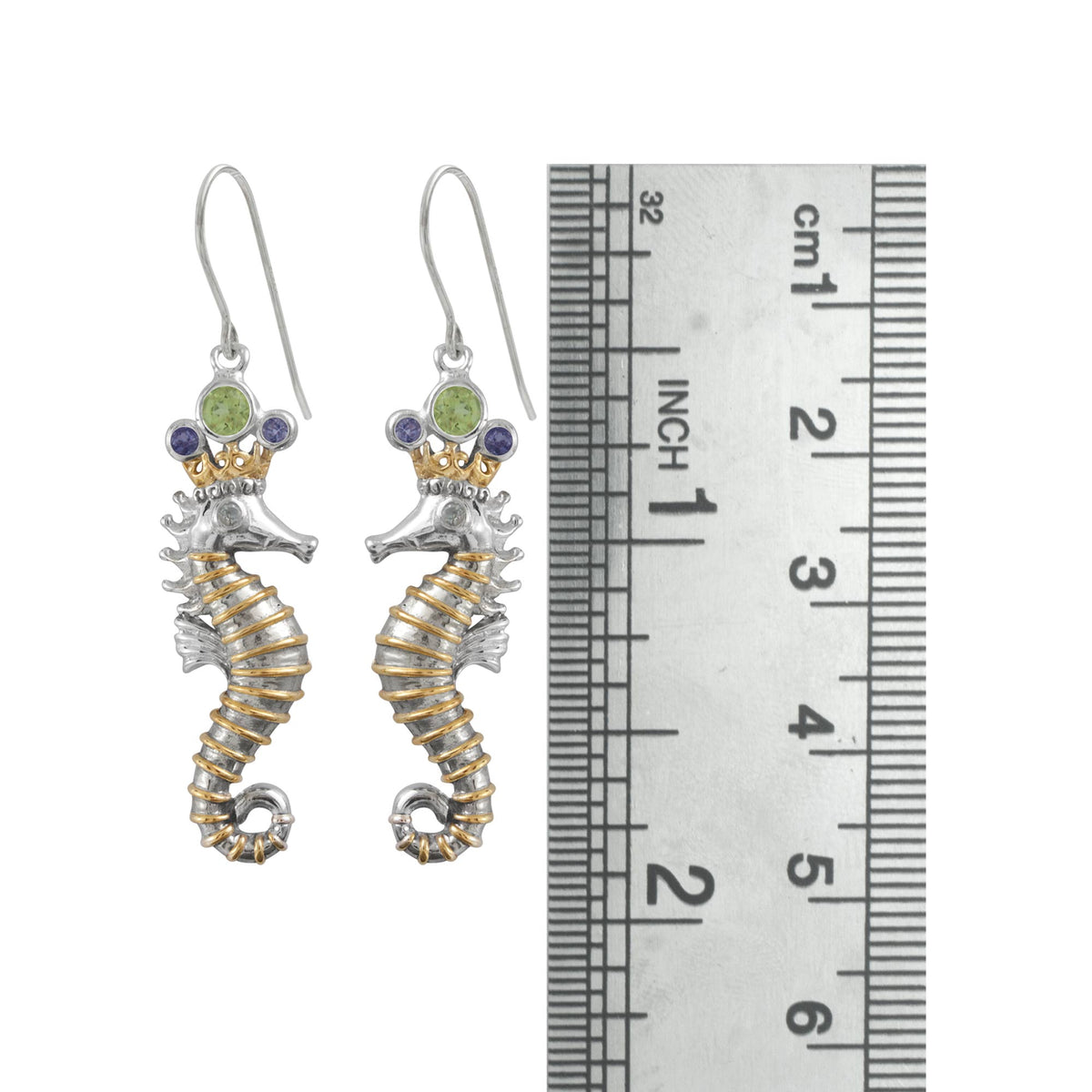 Silver Seahorse Earring with Jeweled Crown