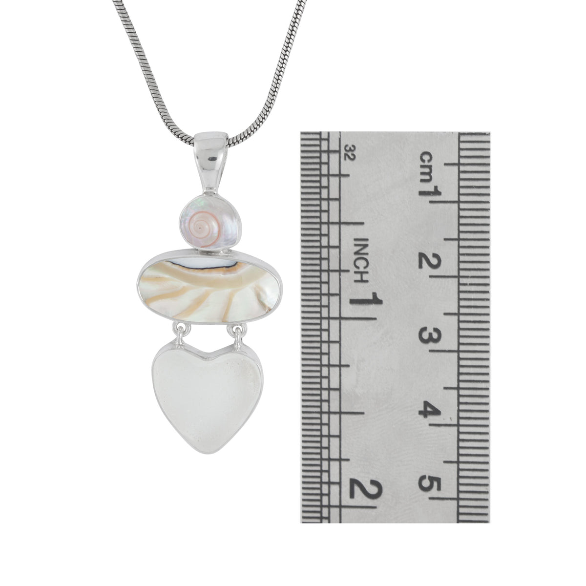 Sterling Silver Pendant With Shell Malabar Turbos &amp; Nautilas, Sea Glass White