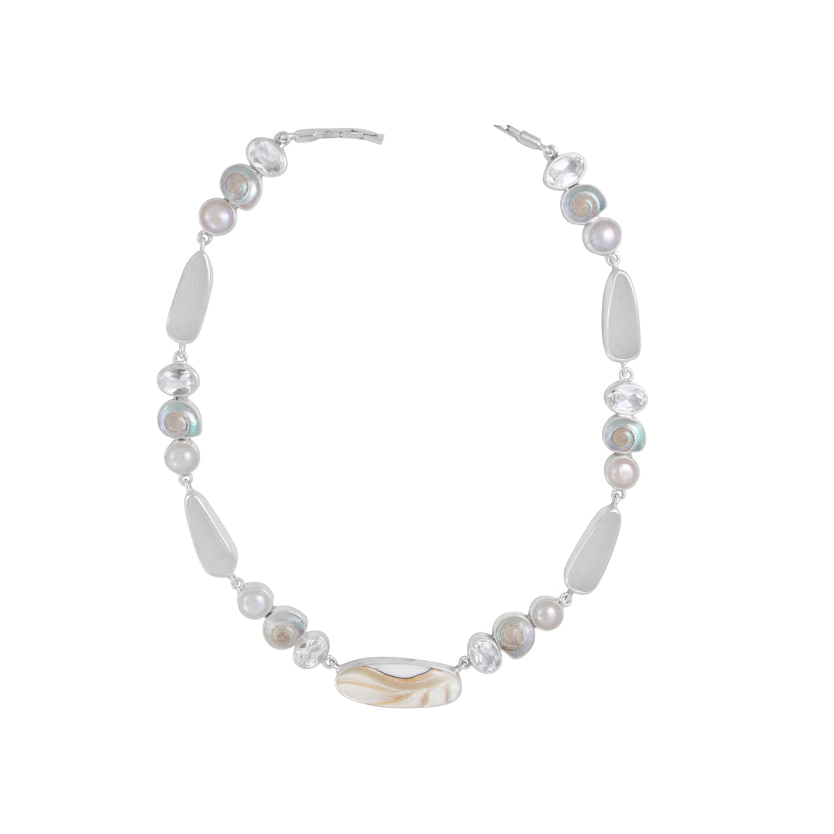 Exquisite Shell necklace with Pearls and Sea Glass