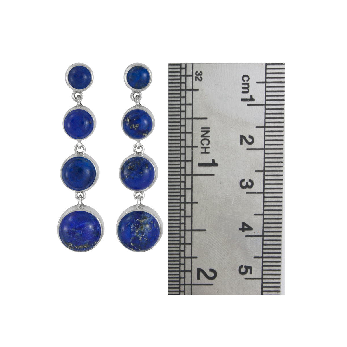 Silver Earring With 4 Lapis Round