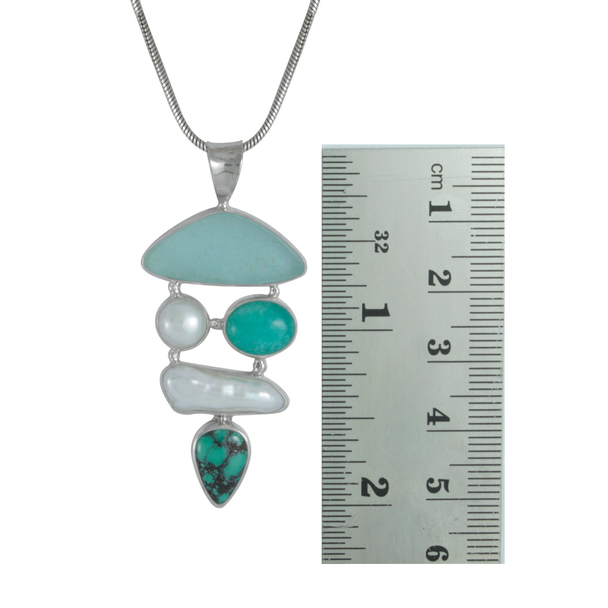 Gorgeous Seaglass Pearl and turquoise Pendant
