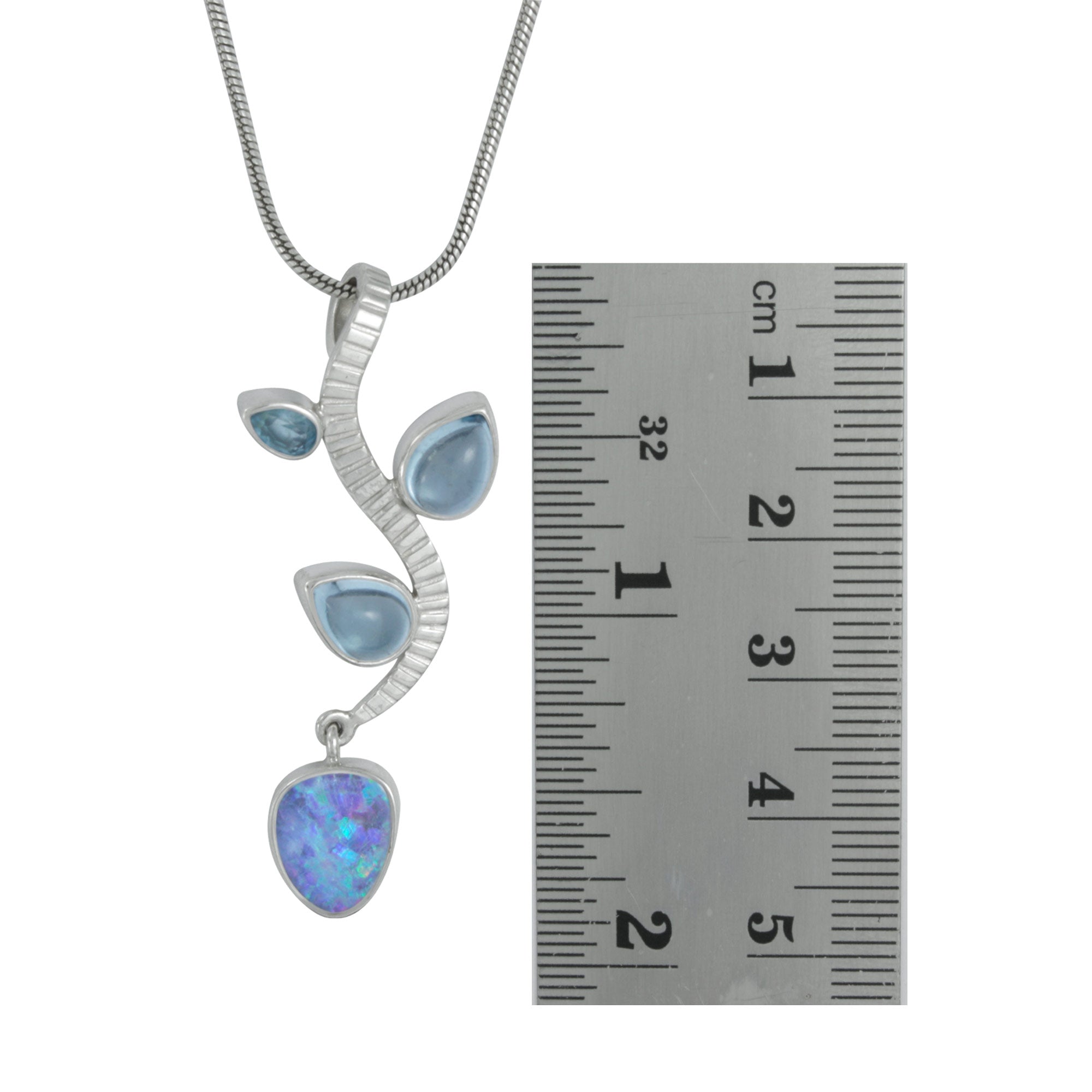 Silver branch Pendant With Opal & Blue Topaz petals