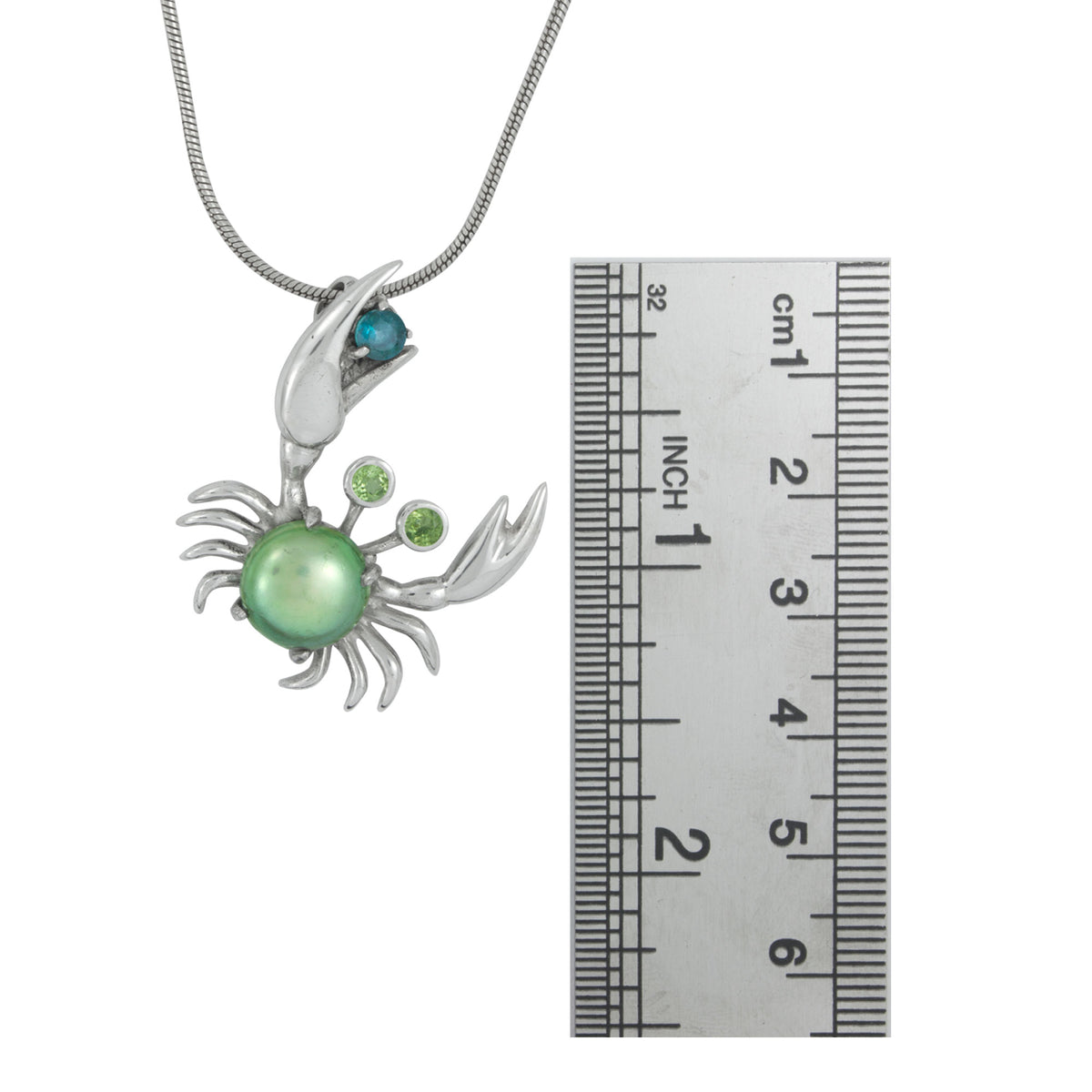 Silver Pendant Crab Omponent With Pearl, Peridot &amp; Green Quart Round Facet