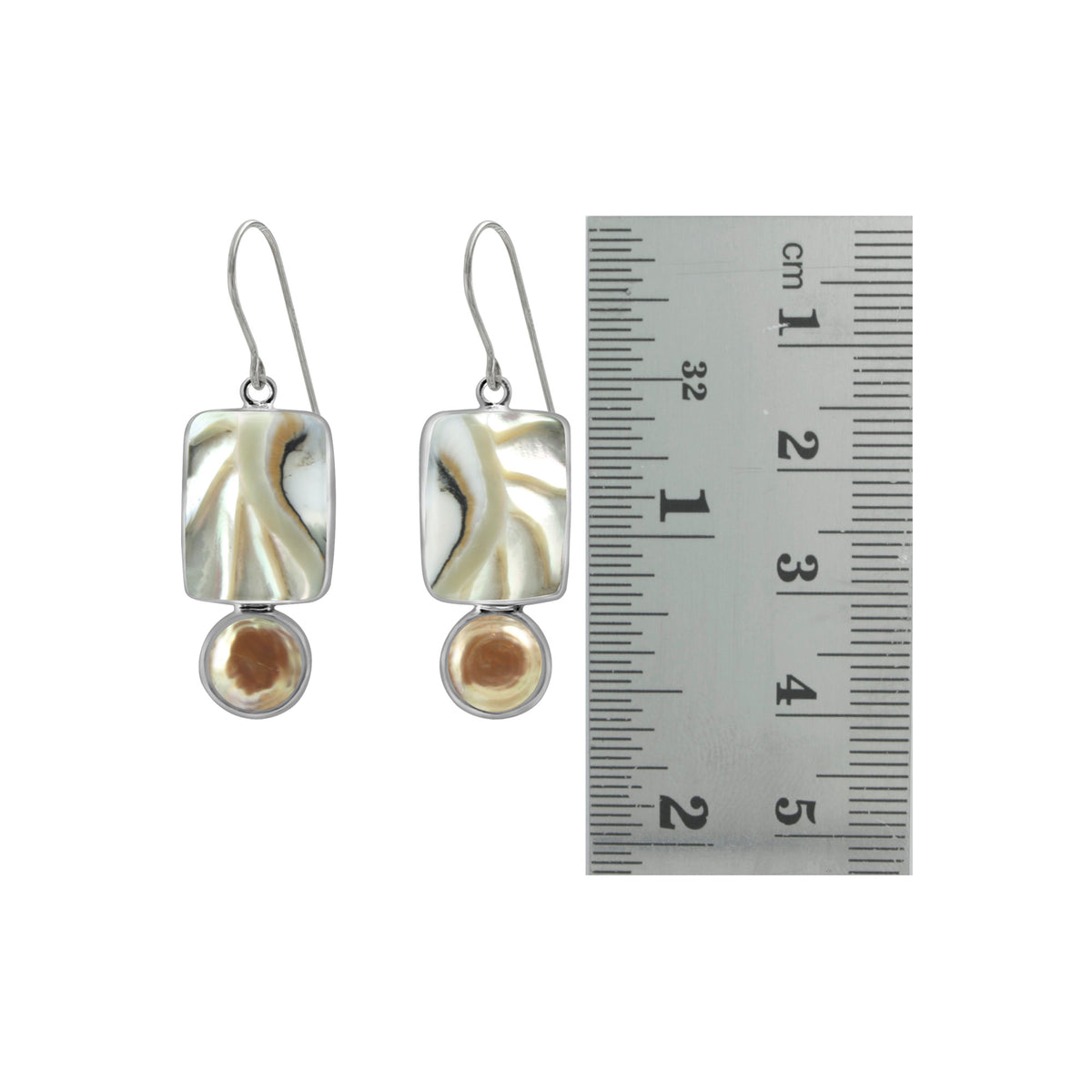 Shimmering Nautilus Shell Earring with Peach Pearl