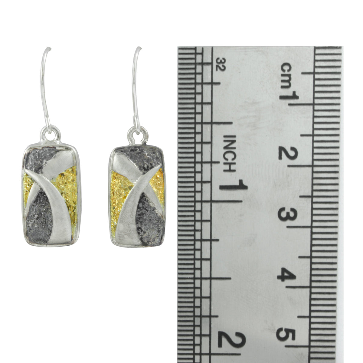 Silver Earring Texture Rectangle With Motif