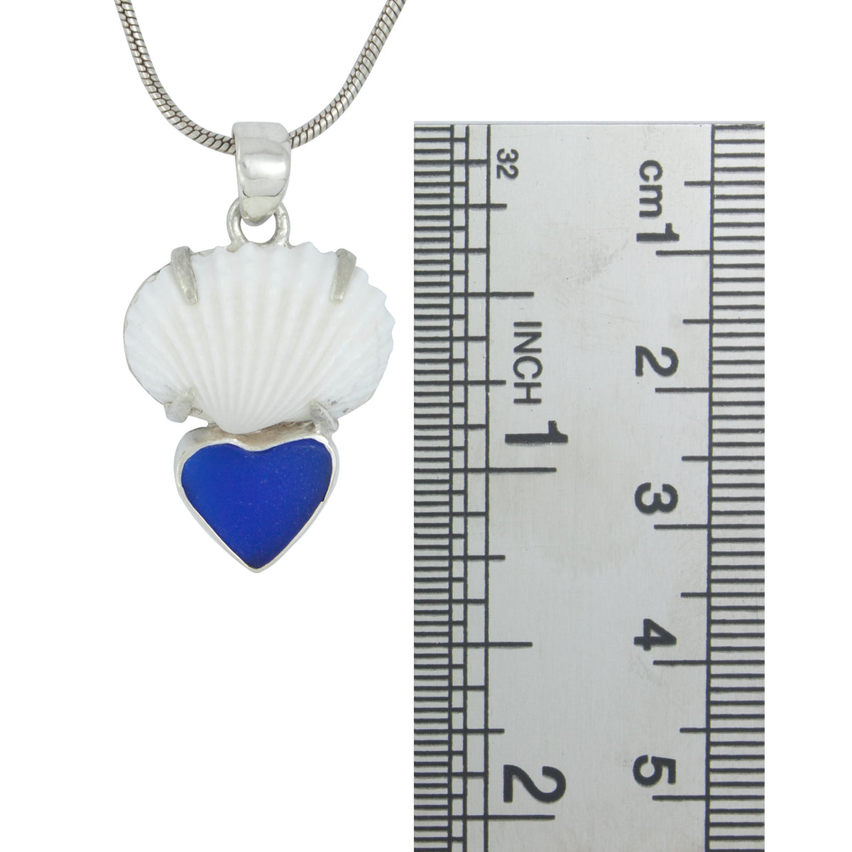 Sea Shell Pendant has heart of Cobalt Blue Sea Glass !