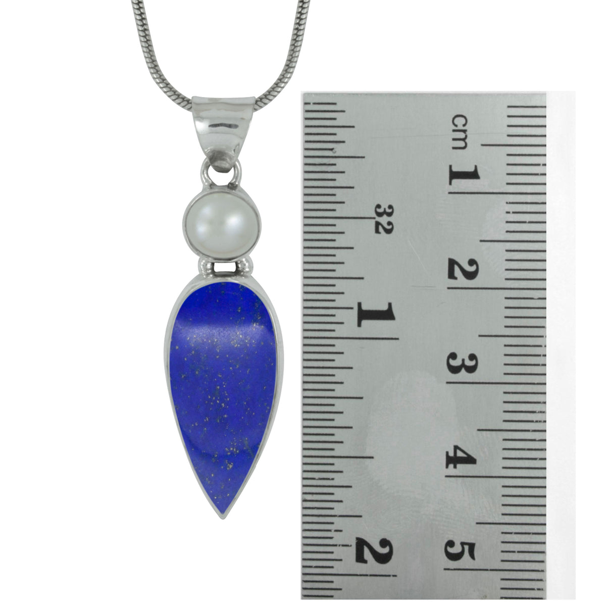 Pearl and Lapis Sterling Silver pendant- Every Day Elegance !