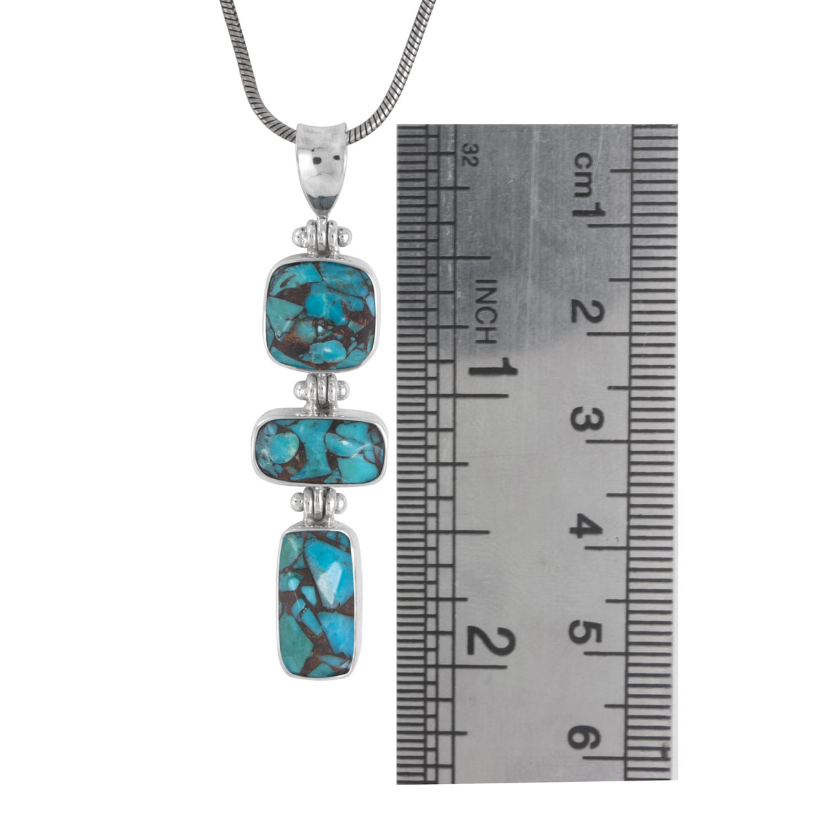 Silver Pendant With 3Turquoise Mosaic Facet