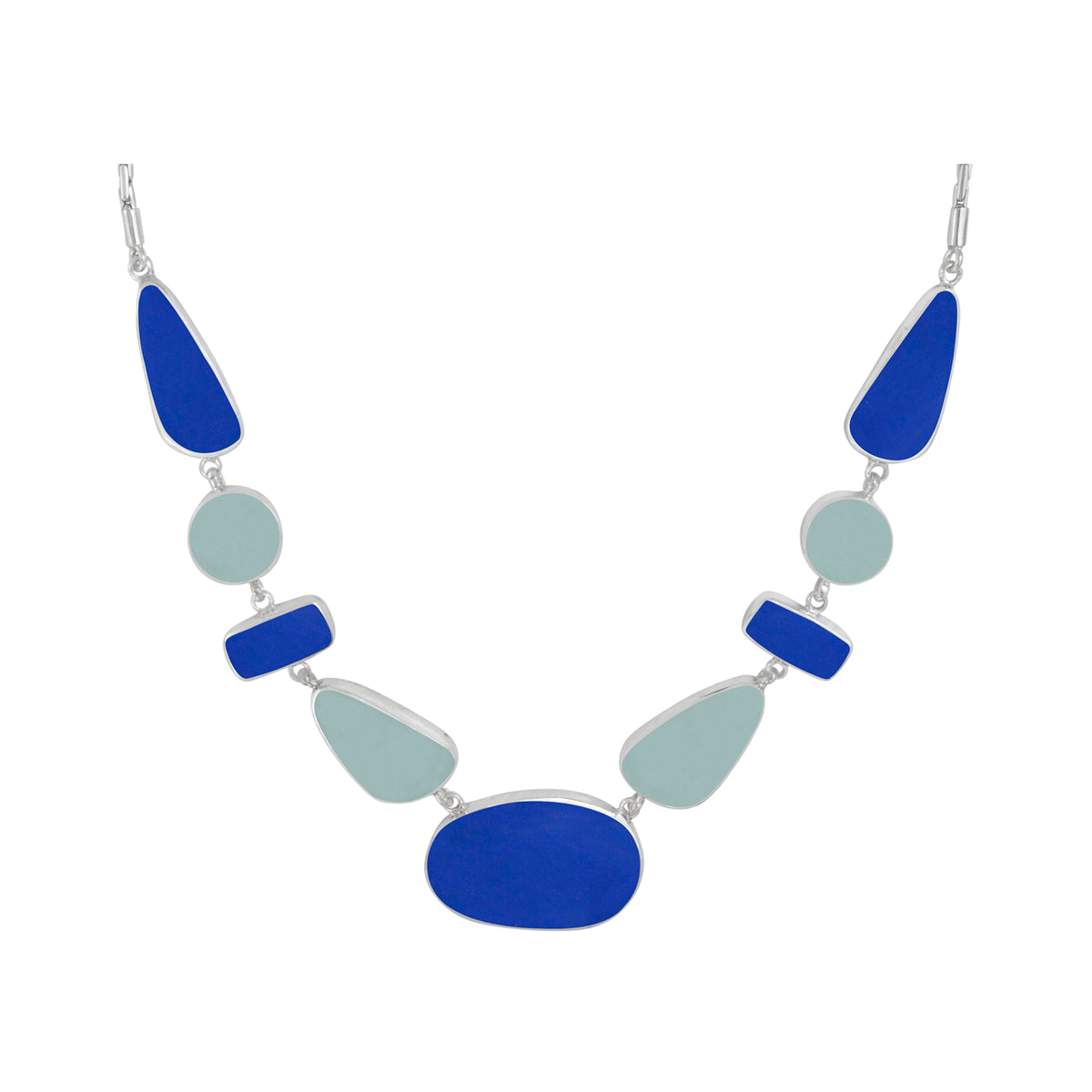 Sterling Silver Necklace With Aqua And Blue Sea Glass