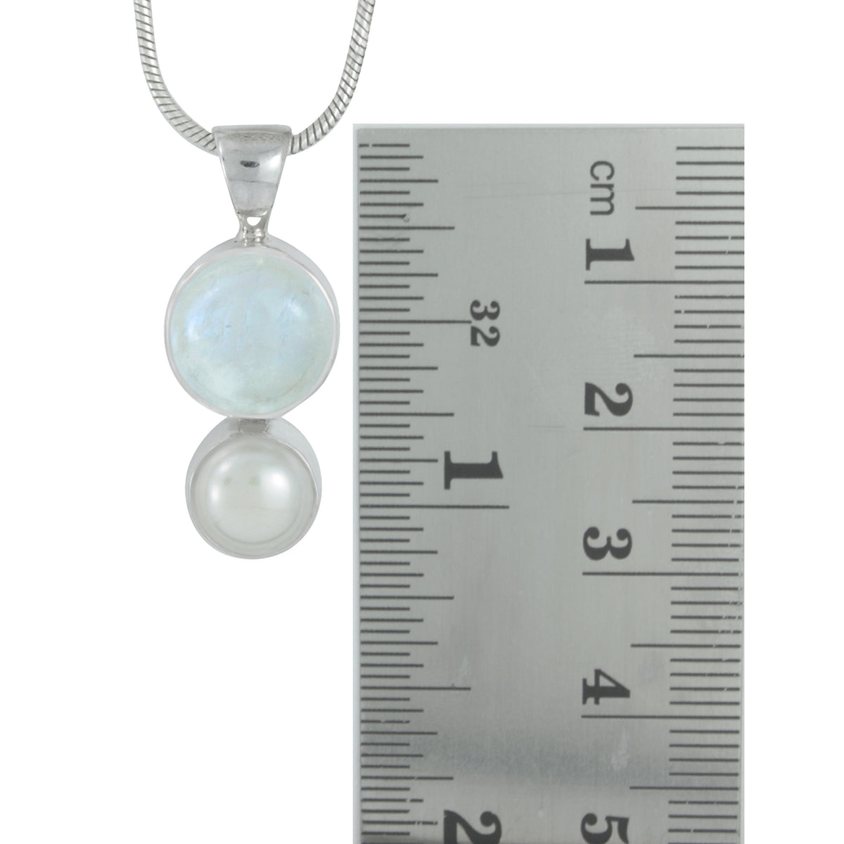Simple, Elegant Rainbow Moonstone &amp; Pearl Pendant