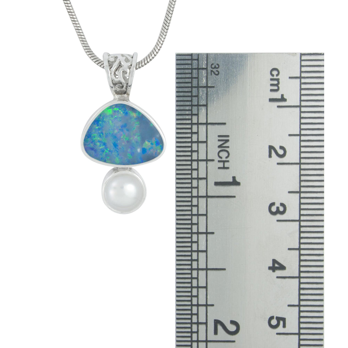 Silver Pendant With Opal Free Form &amp; Pearl