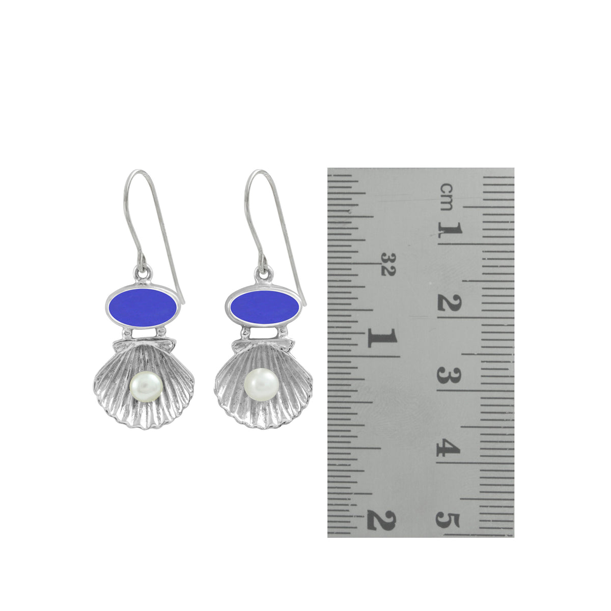 Silver Sea Shell Earring With  Sea Glass and Pearl Treasure