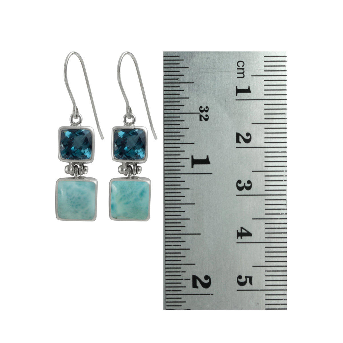 Stunning London Blue Topaz and Larimar silver earring