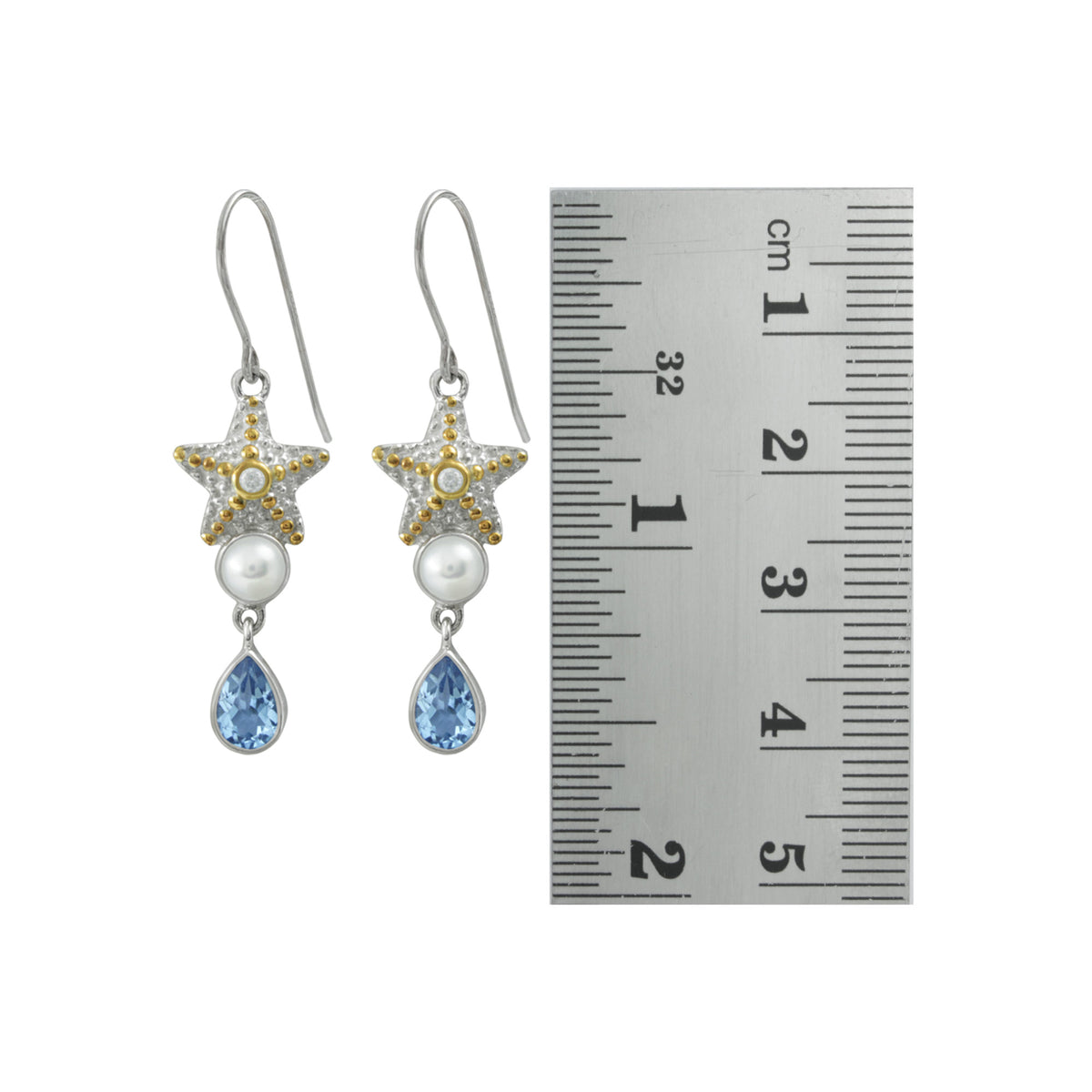 Exquisite Starfish Earring with Blue topaz &amp; gold accents