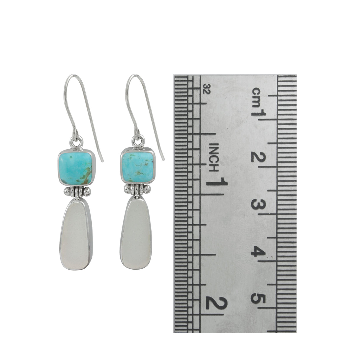 Elegant Turquoise &amp; White Sea Glass earring