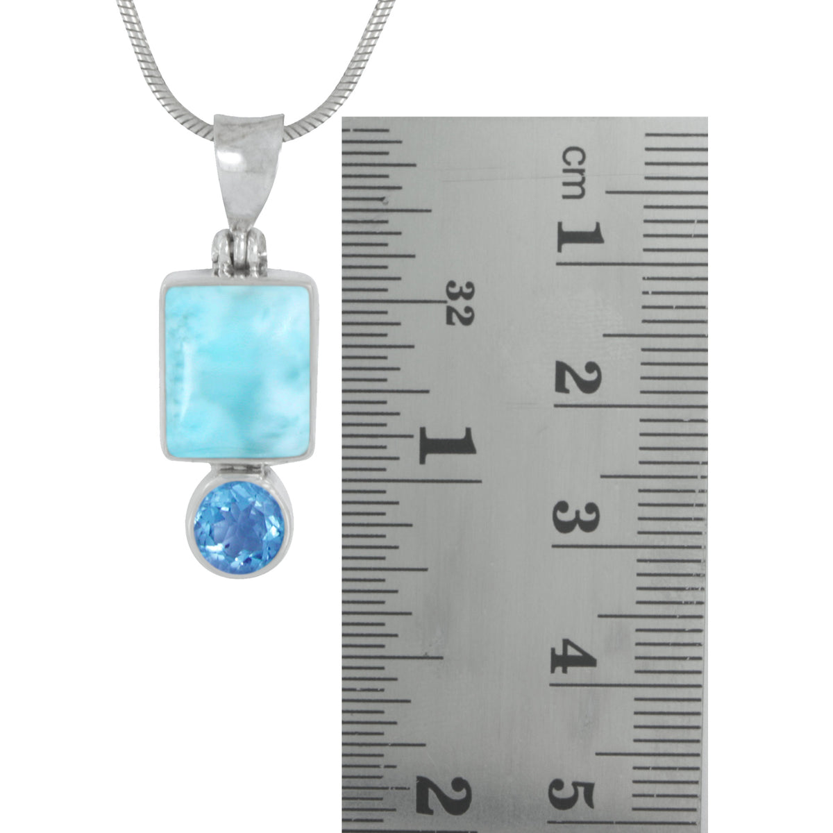 Silver Pendant With Larimar Rectangle &amp; Blue Topaz Round Facet