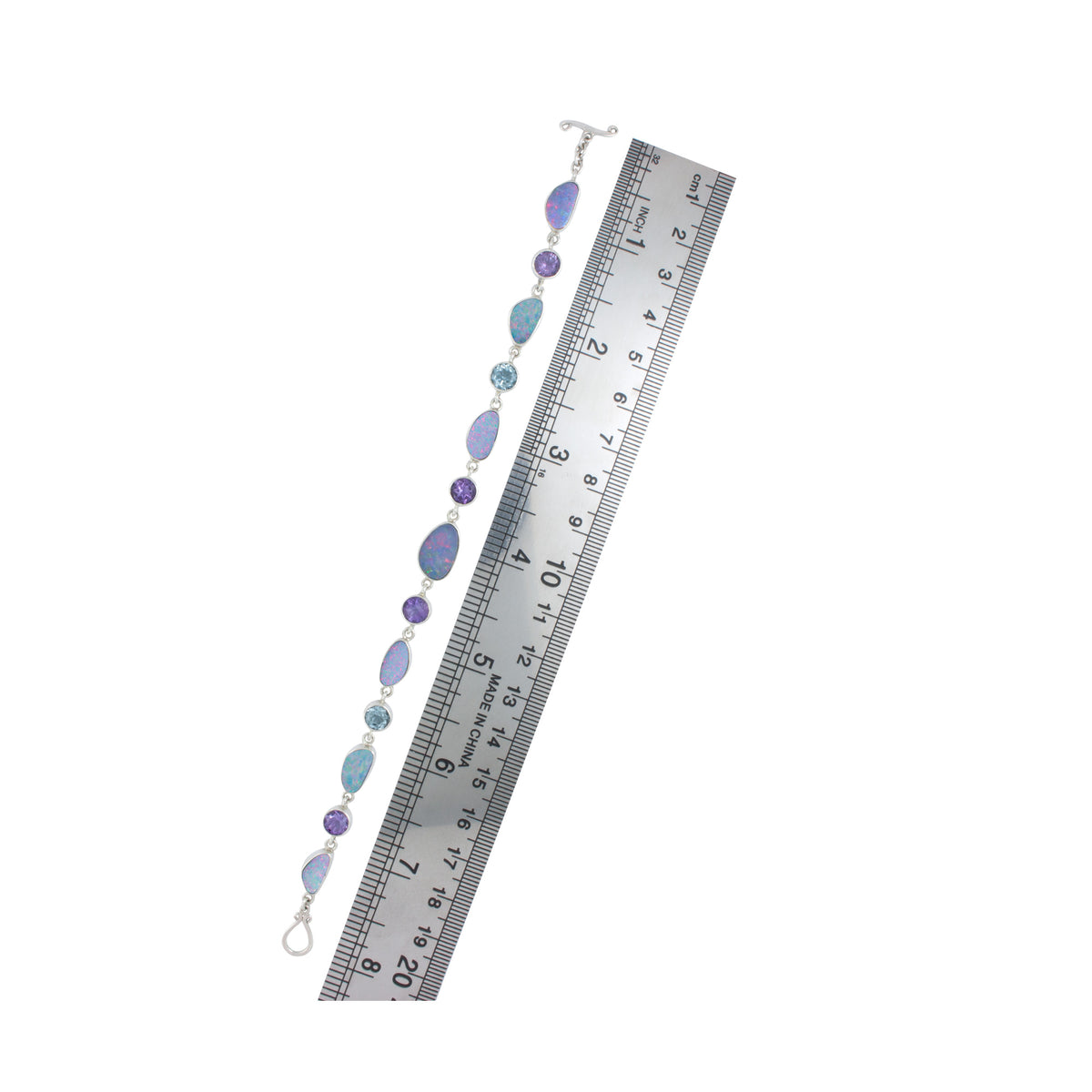 Silver Bracelet With Opal, Blue Topaz Round &amp; Amethyst Round
