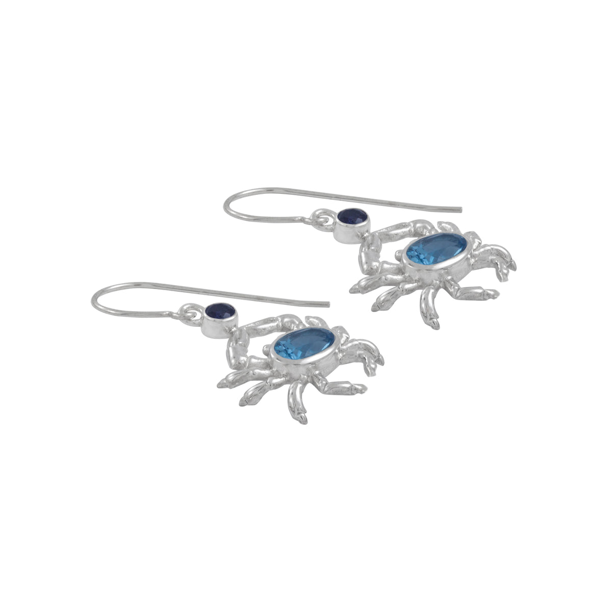 Blue Crab Earrings featuring Blue topaz &amp; iolite gem stones