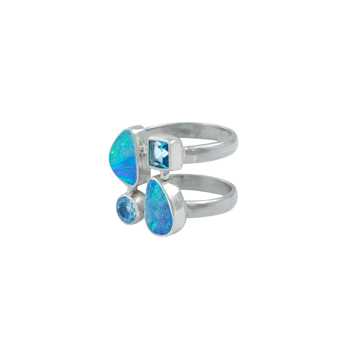 Opal &amp; Blue Topaz Ring with Abstract design