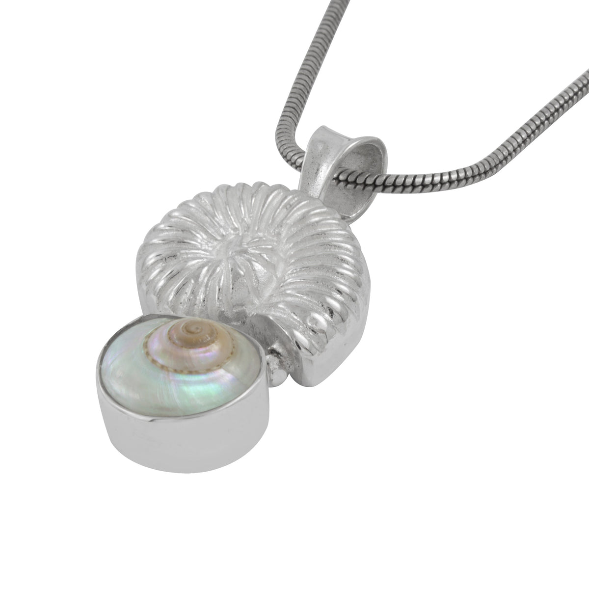 Silver Pendant With Shell Component With Shell Malabar Turbo