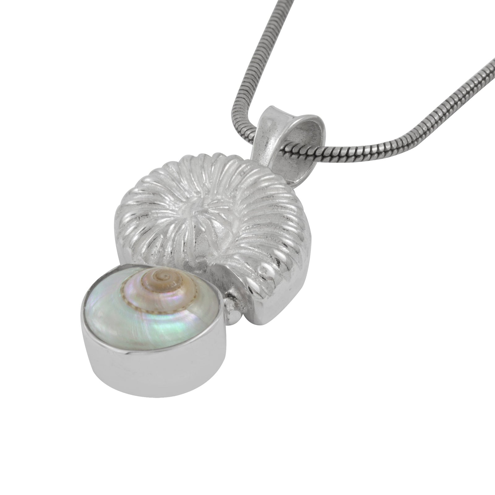 Silver Pendant With Shell Component With Shell Malabar Turbo