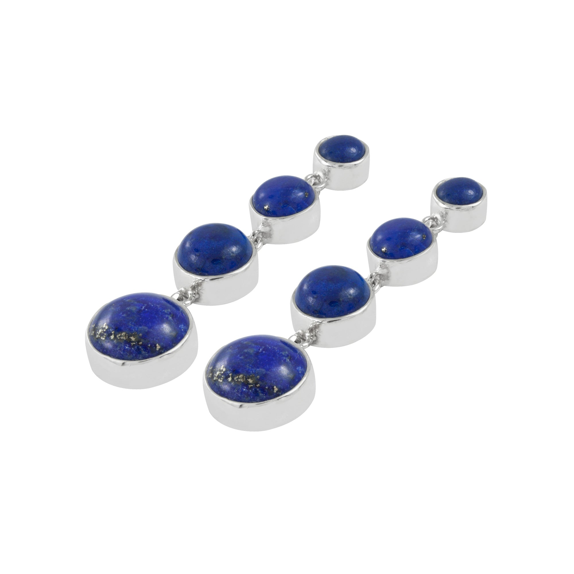 Silver Earring With 4 Lapis Round