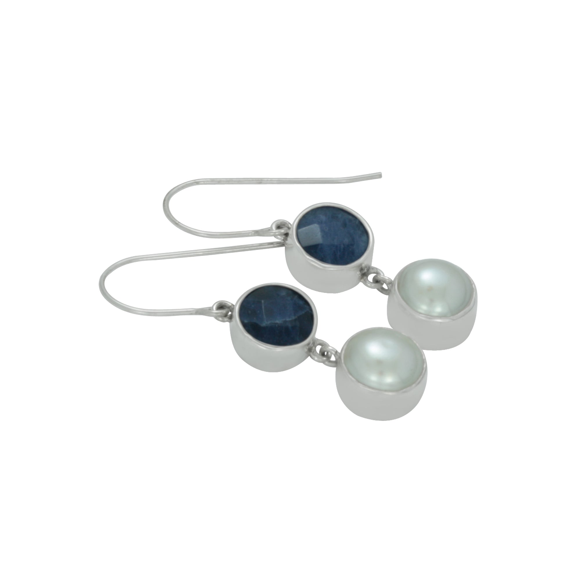Experience Everyday Elegance with this Sodolite and Pearl drop Earring!