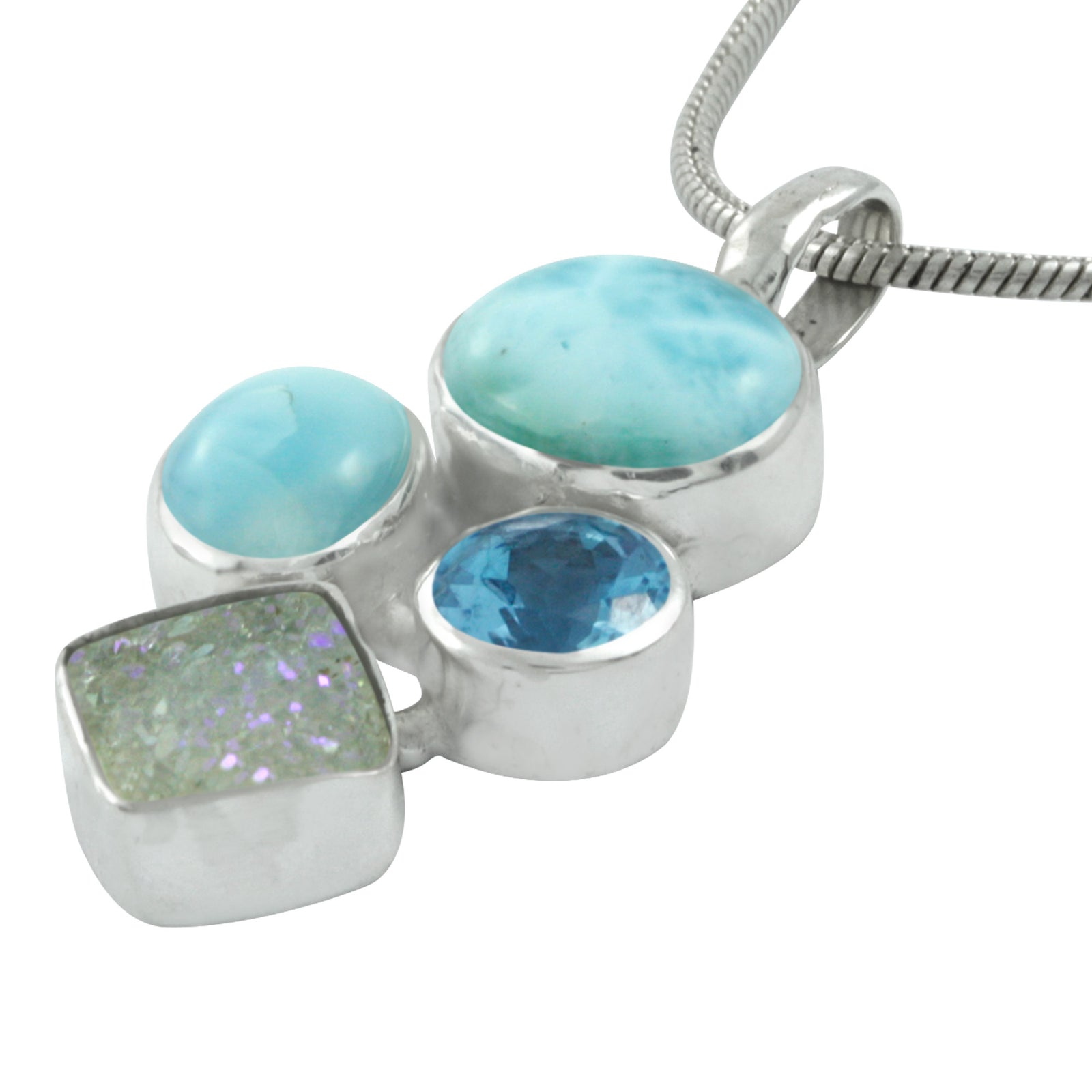 Intriguing Larimar, Blue Topaz & Druzy Pendant