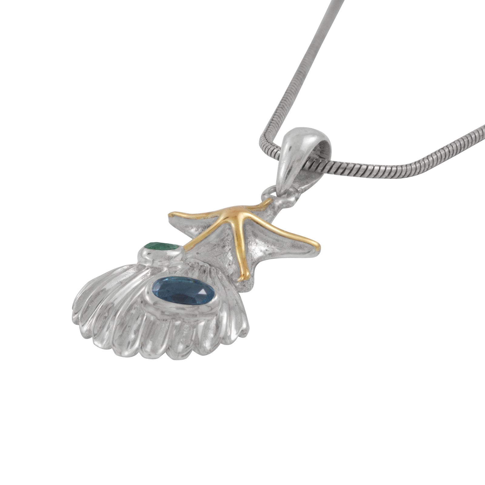 Silver Pendant Star Champ Component With Green Topaz And London Blue Topaz