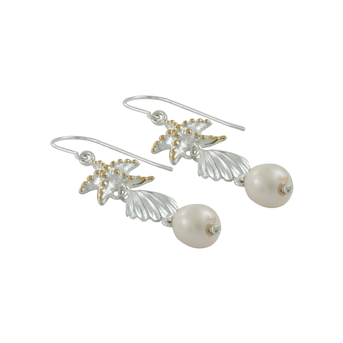 Starfish ,Sea Scallop and Pearl drop earrings