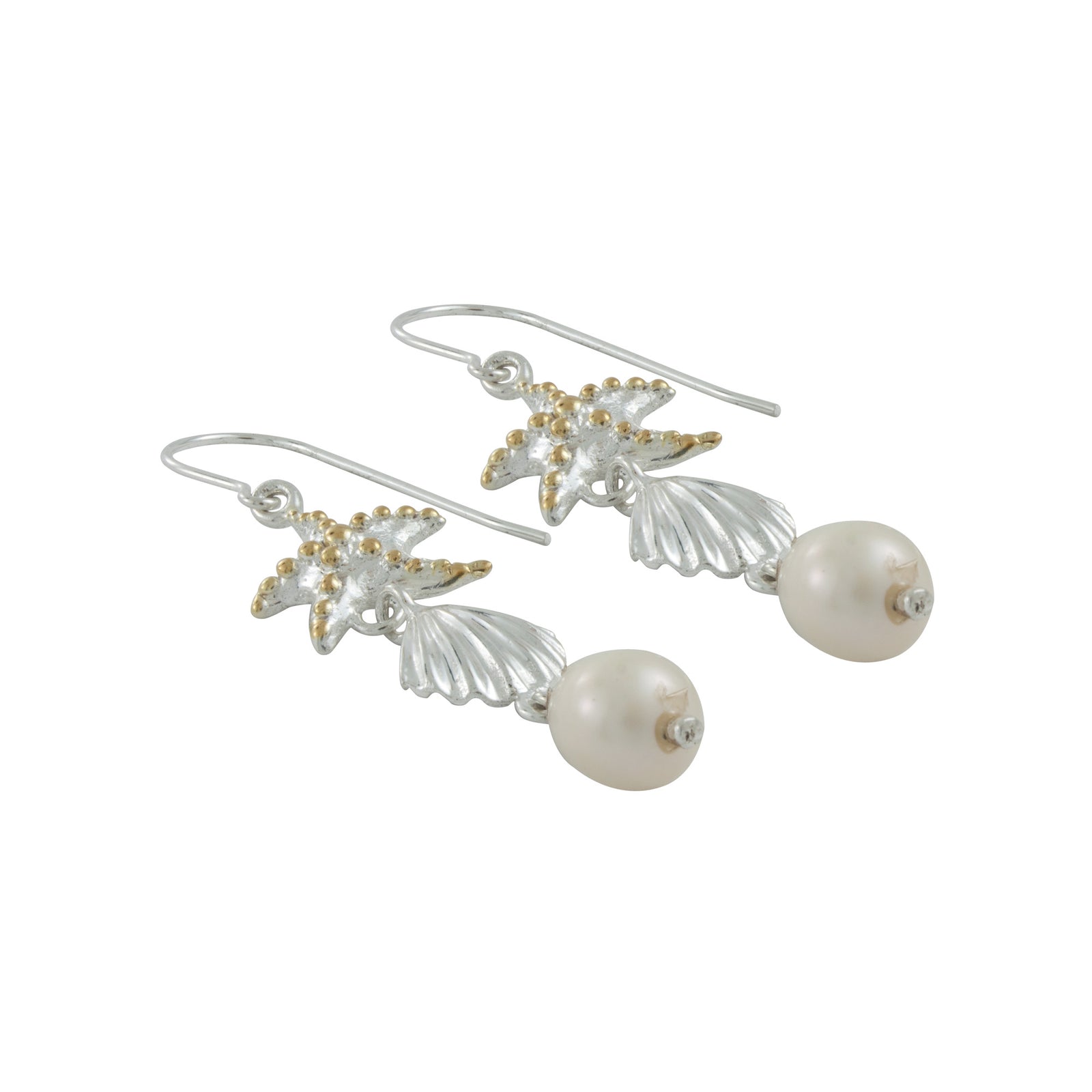 Starfish ,Sea Scallop and Pearl drop earrings