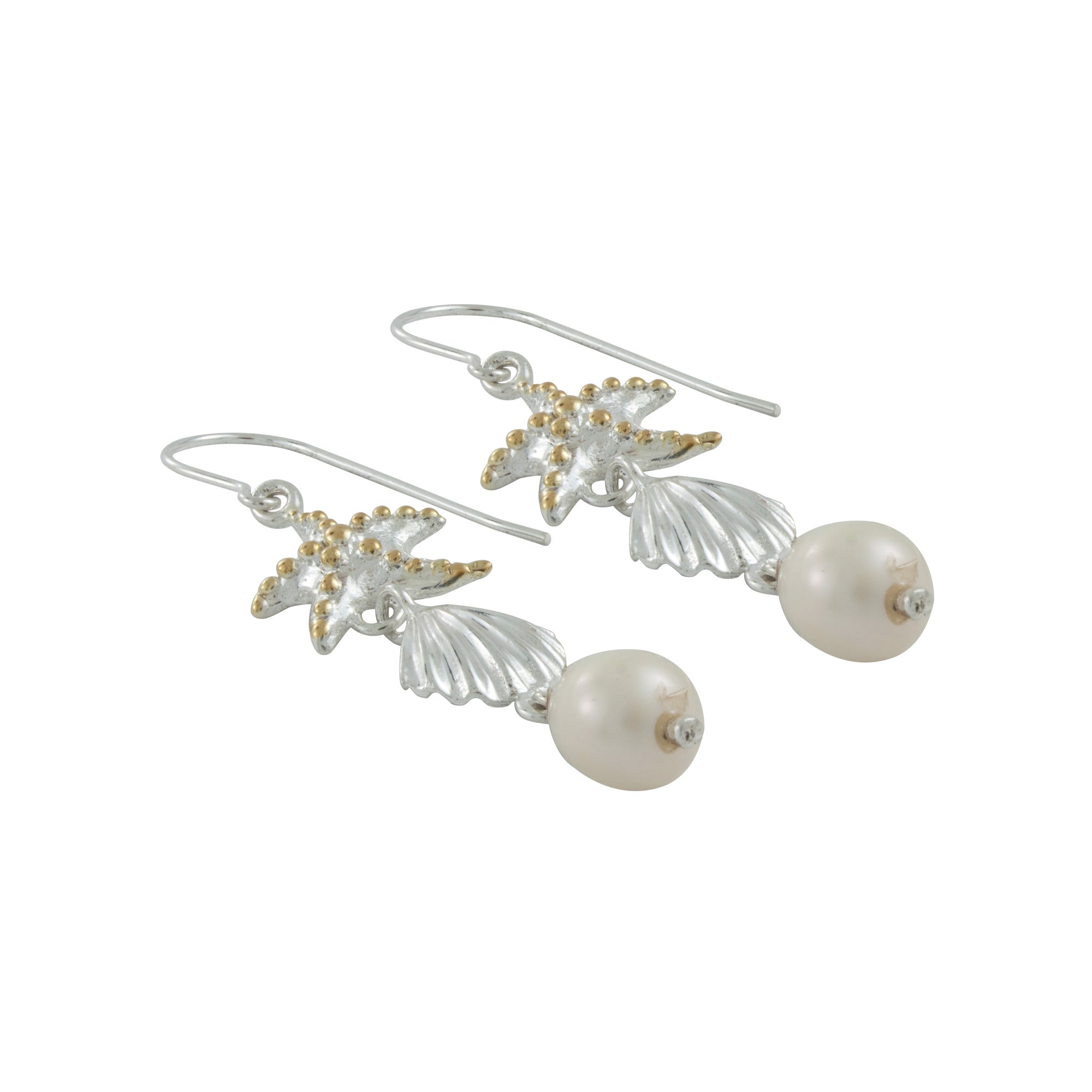 Starfish ,Sea Scallop and Pearl drop earrings
