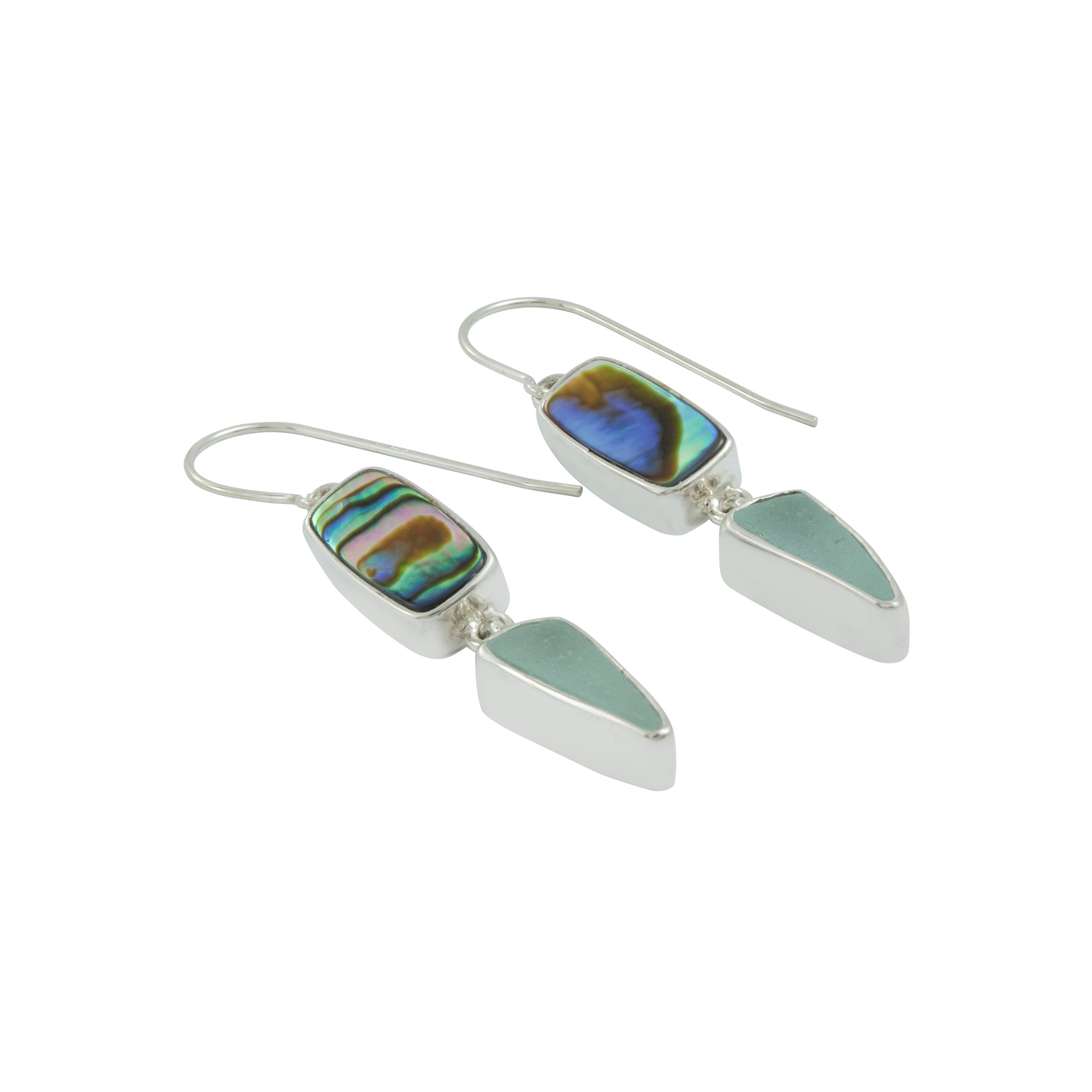 Shimmering Paua Shell & Aqua Seaglass Earrings