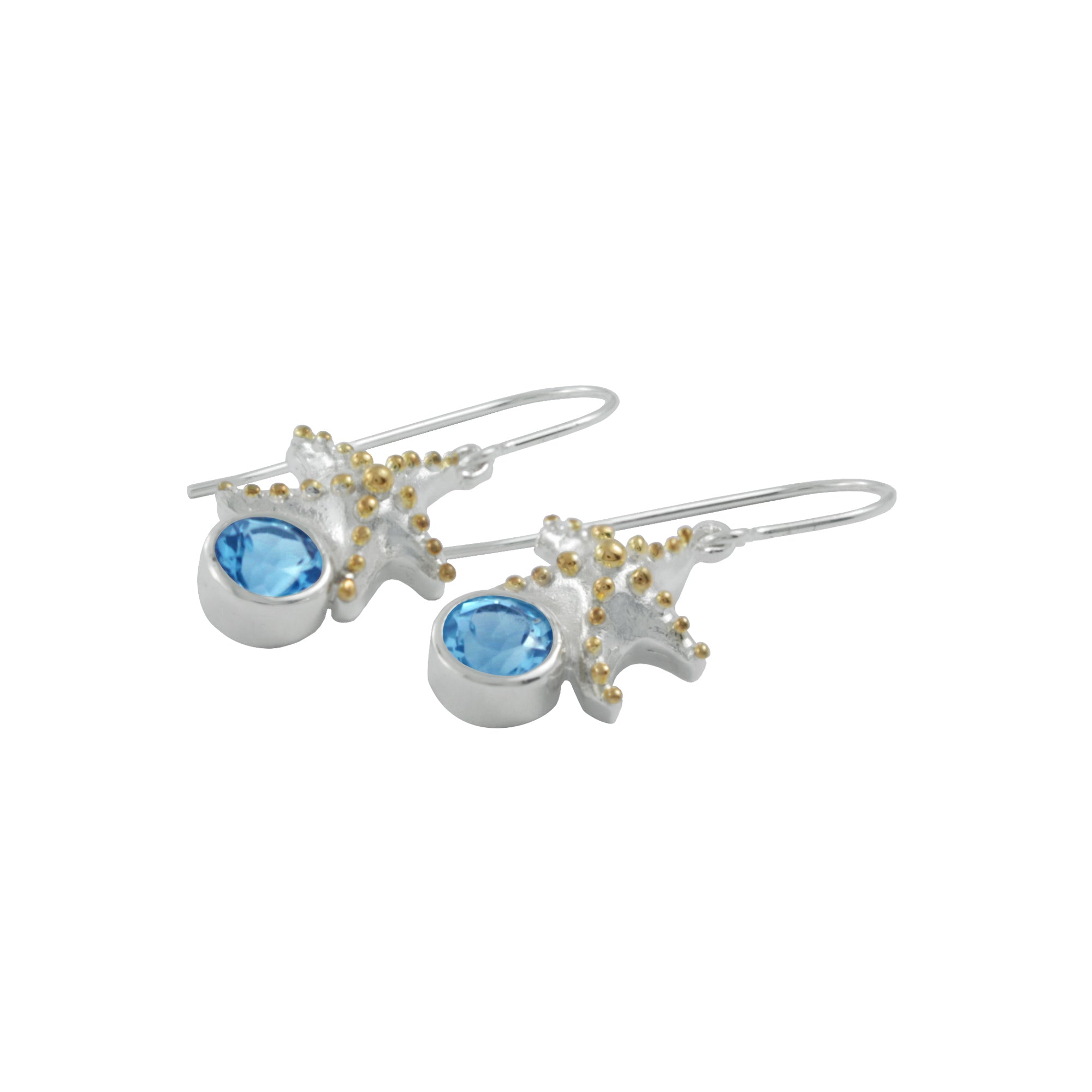 Silver Earring With Star Component & Blue Topaz Round Facet