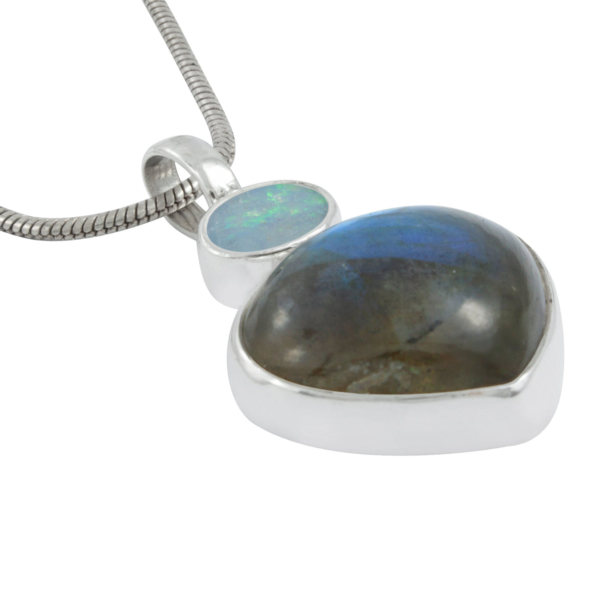 Silver Pendant With Opal Oval &amp; Laboradite Pear
