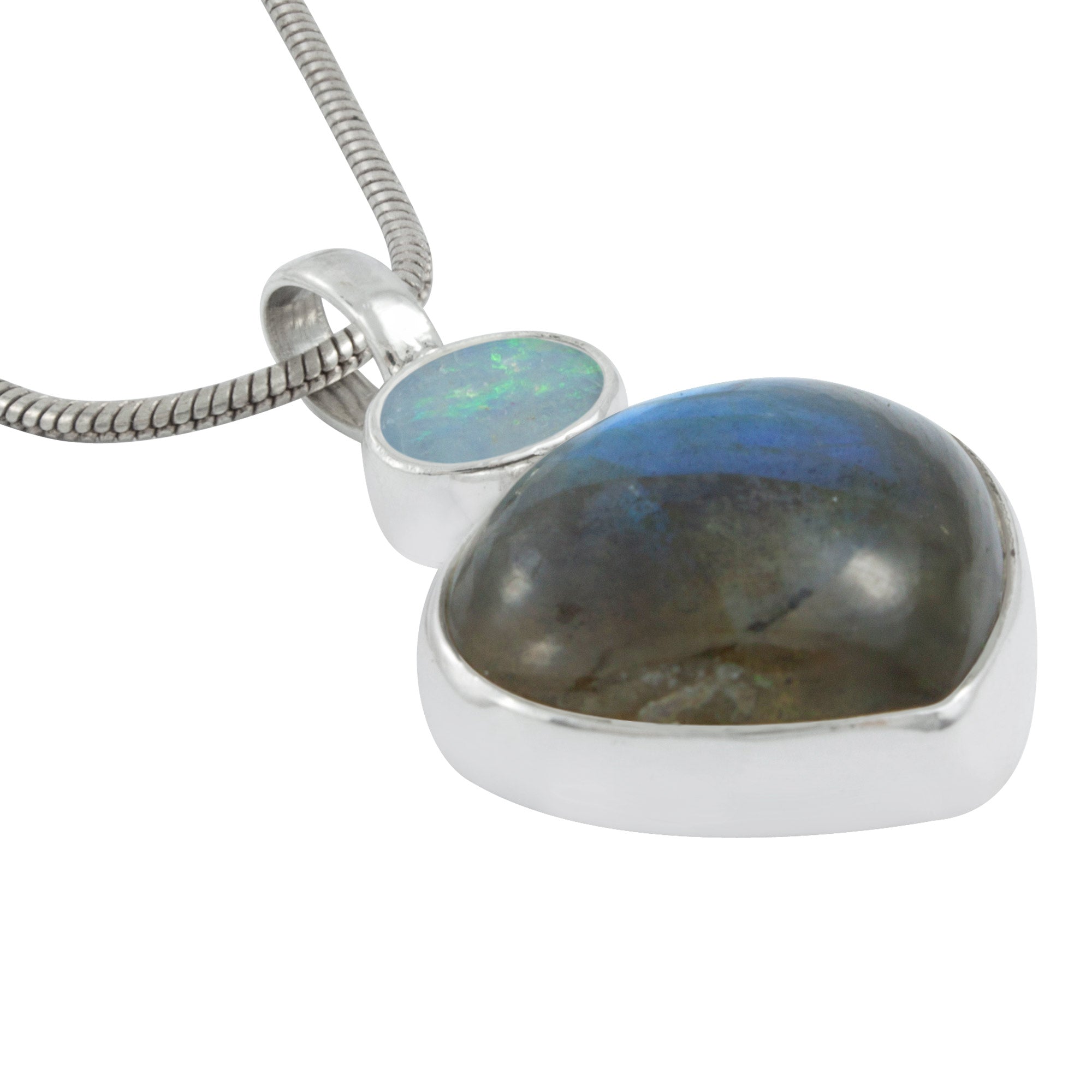 Silver Pendant With Opal Oval & Laboradite Pear