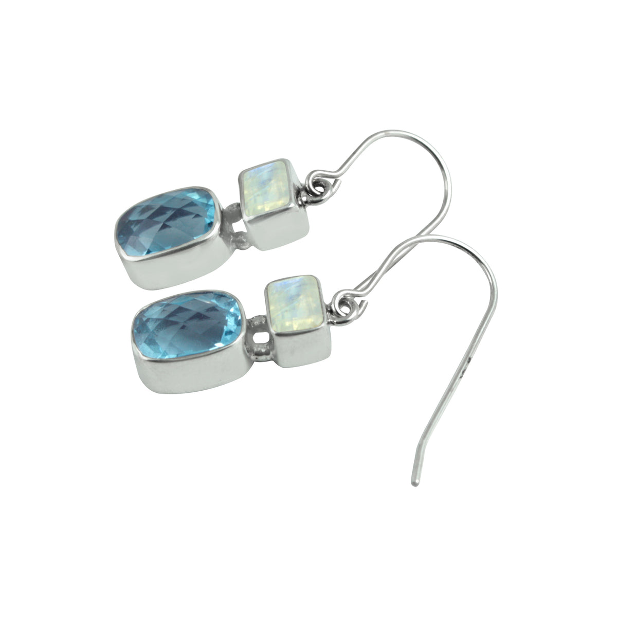 Rainbow Moonstone and London Blue Topaz Earring