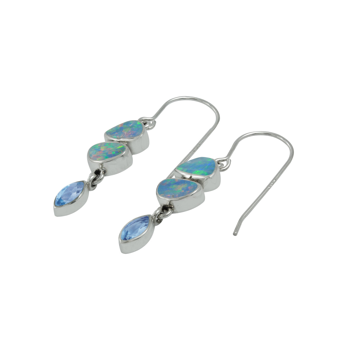 Gorgeous Opal Earrings with Blue Topaz . Blue Blue and Blue !