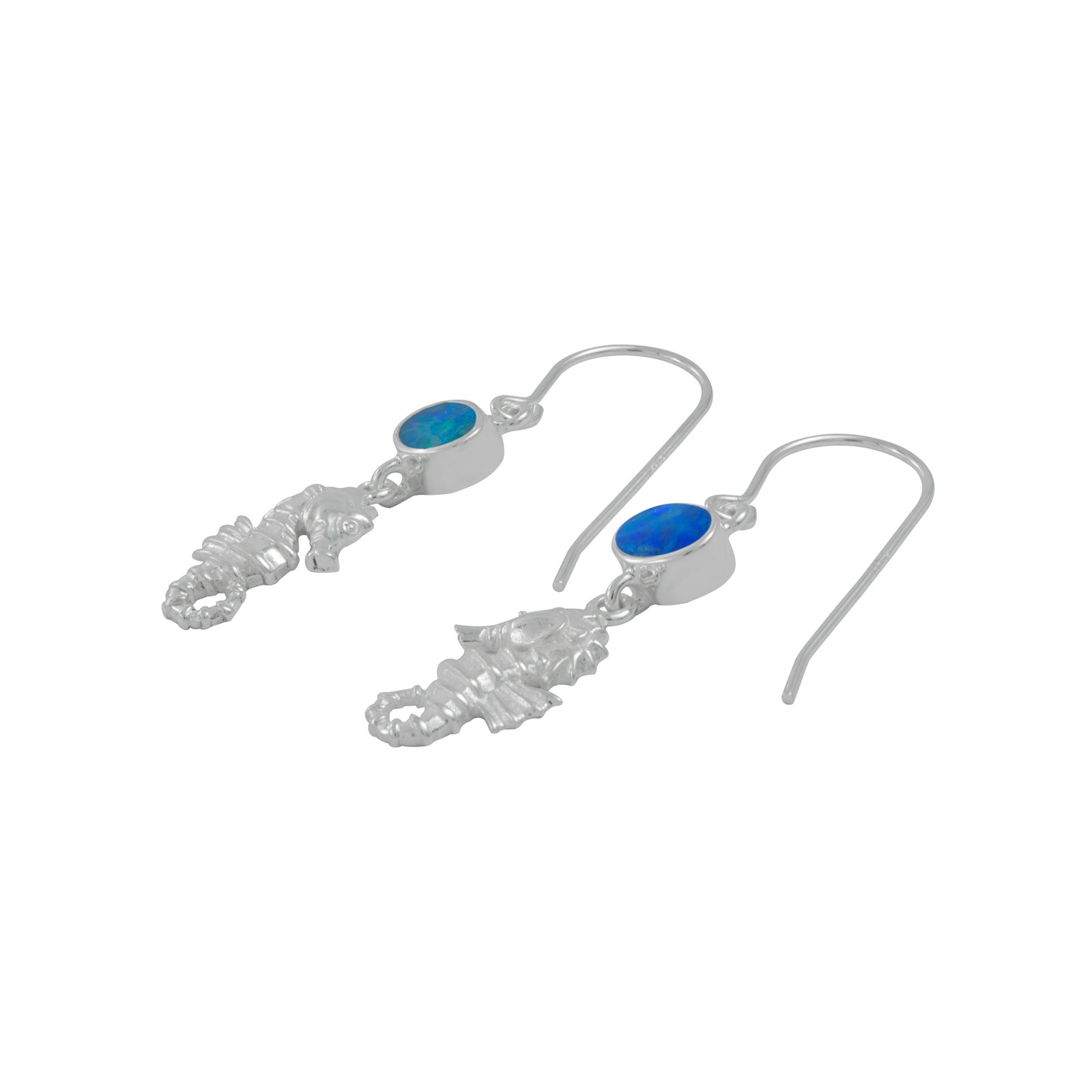 Silver Earring With Opal, Sea Horse Component Drop