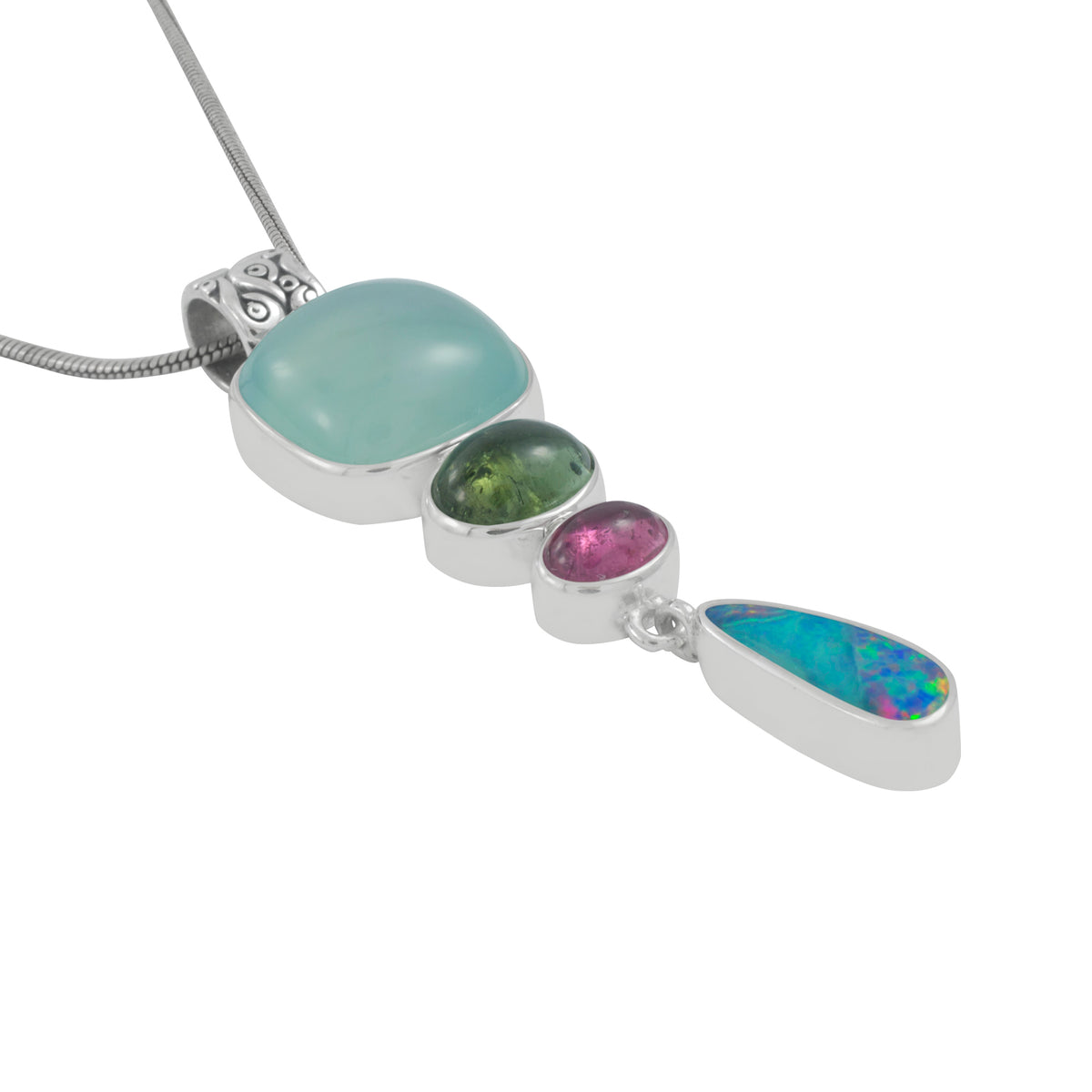 Stunning Chalcidony Opal &amp; Tourmaline Pendnant
