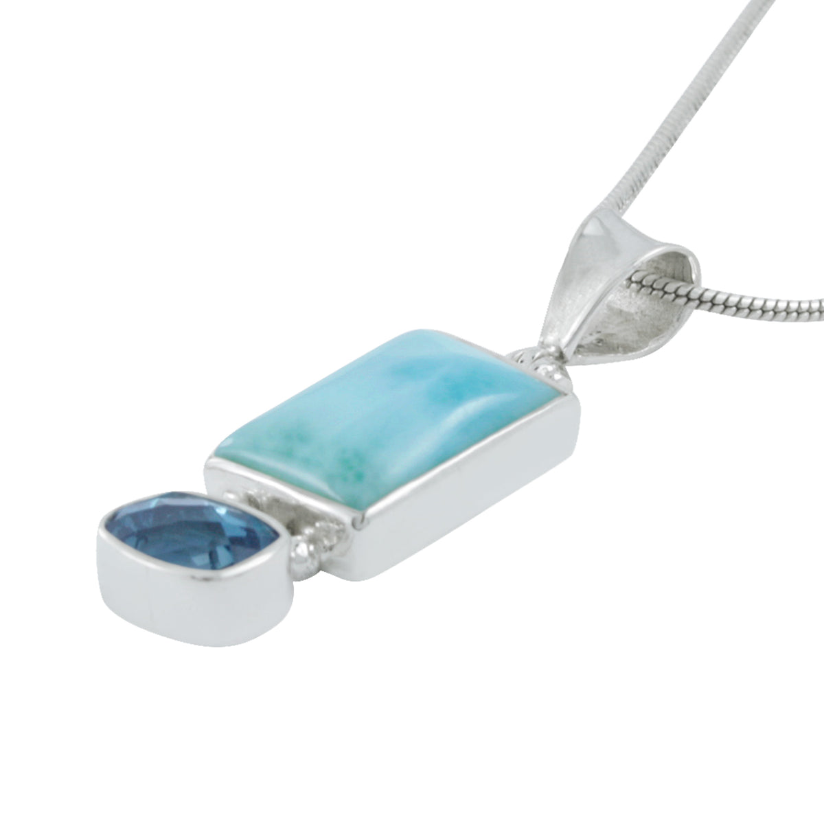 Silver Pendant With Larimar &amp; London Blue Rectangle