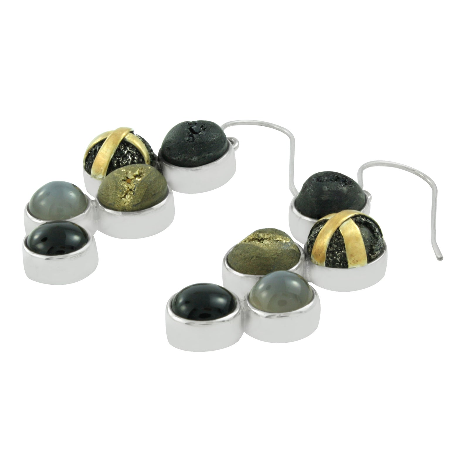 Geometric Earring with Druze Onyx & Grey Moonstone