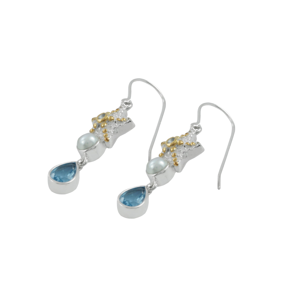 Exquisite Starfish Earring with Blue topaz &amp; gold accents
