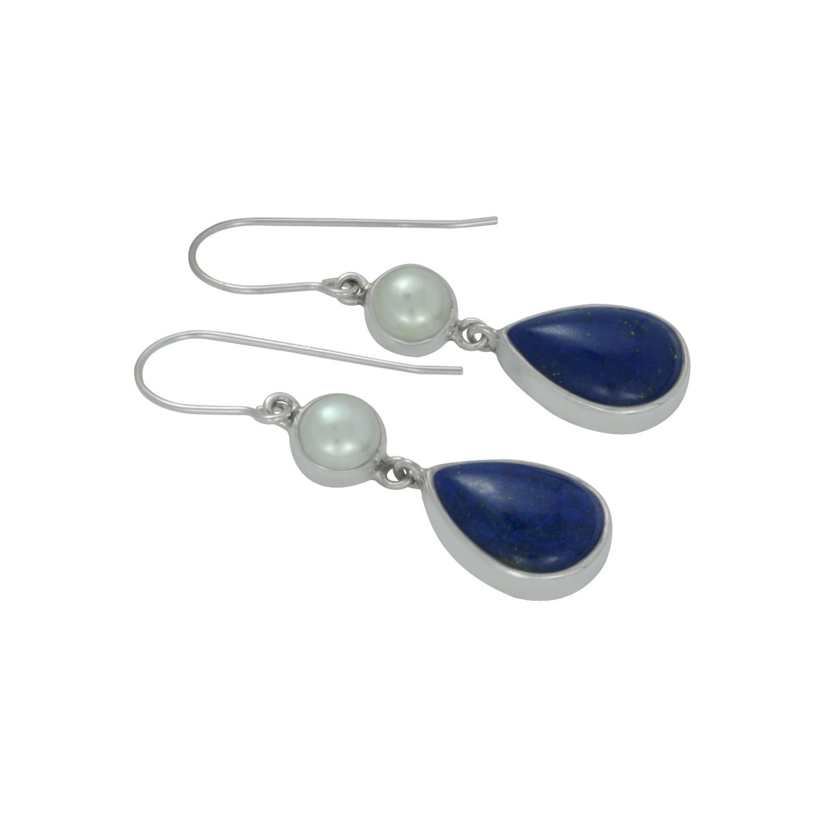 Pearl and Lapis Silver Earring- Great summer colors!!