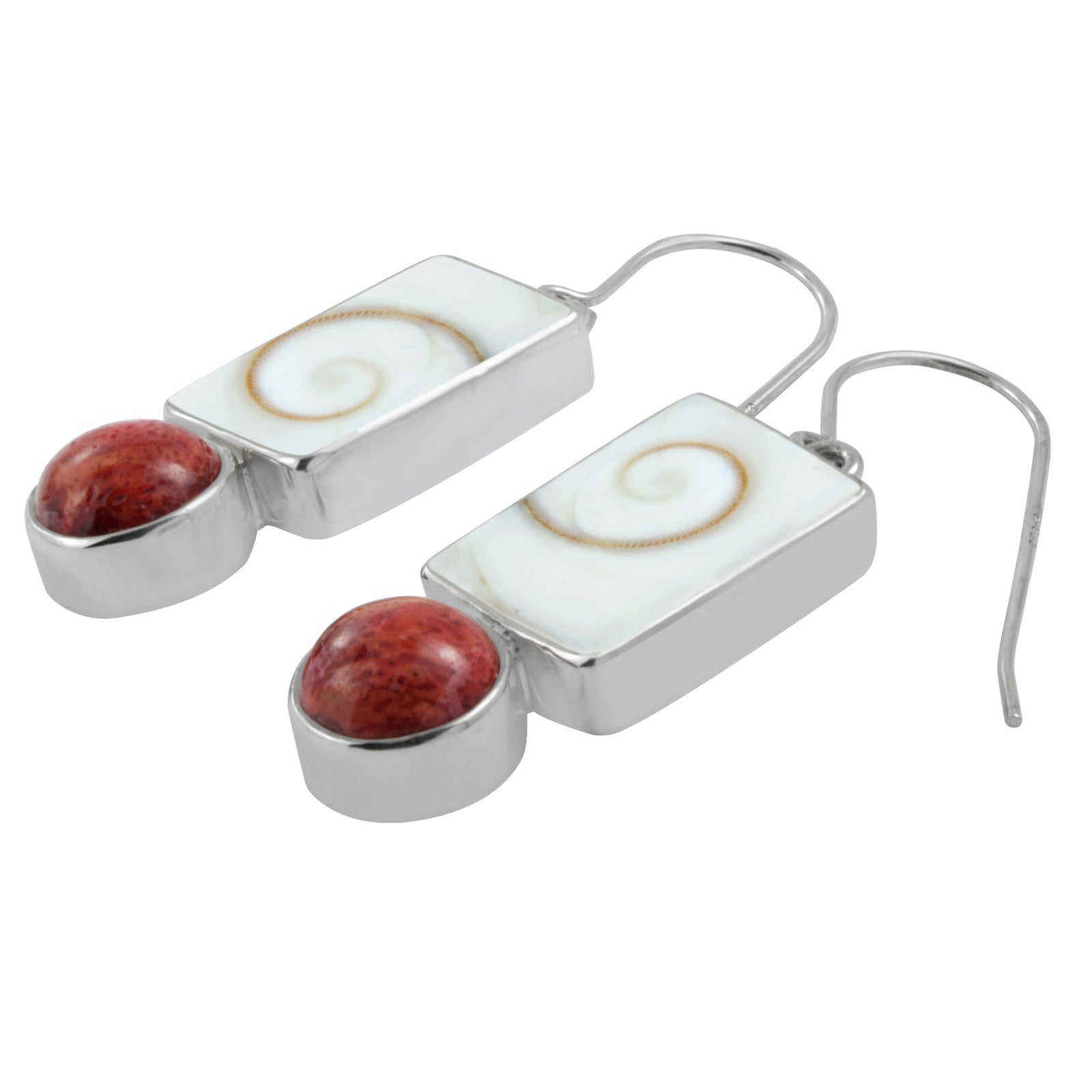 Spiral Shell and Coral  Earring Hand Crafted and set in Sterling Silver