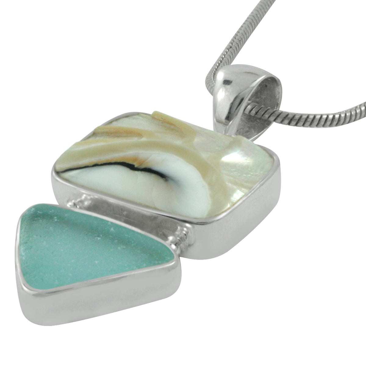 Sunrise Pendant! Nautilus Shell and Genuine White Seaglass Pendant depicts the rising of the sun