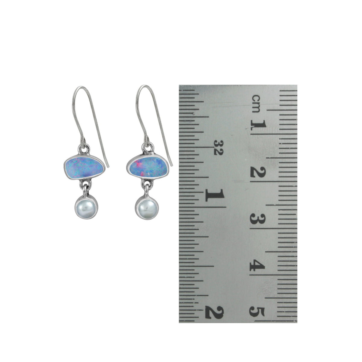 Silver Earring With Opal Free Form &amp; Pearl