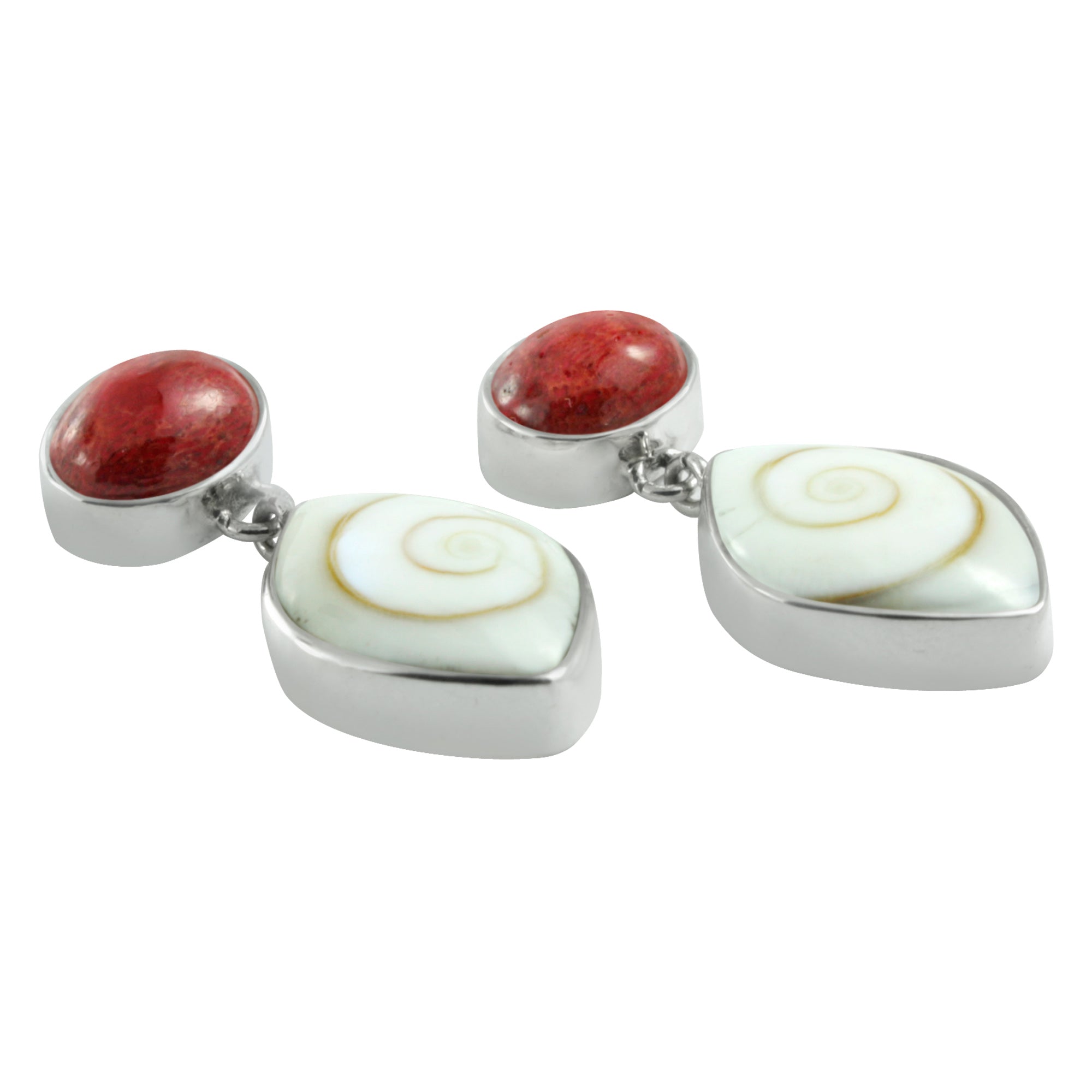 Silver Earring With Sponge Coral & Spiral Shell Kite